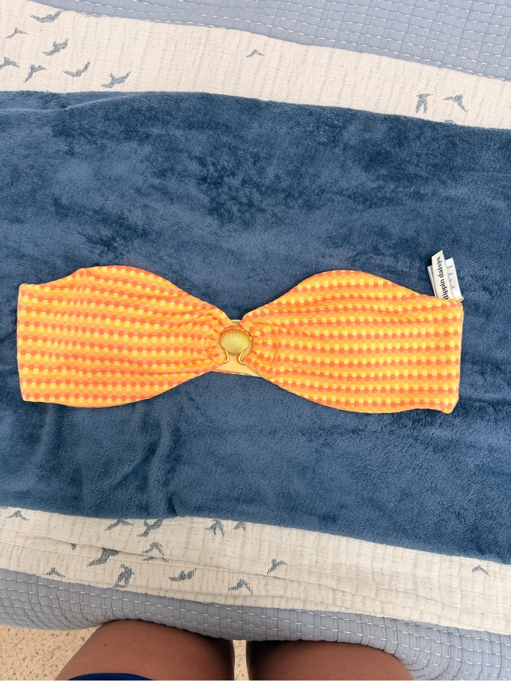 Dippin' Daisy's Orange and Yellow Textured Bandeau Bikini Top with Shell Detail